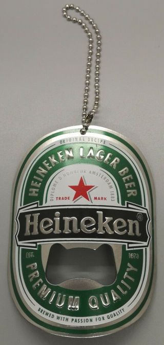 Heineken - Curved Metal Bottle Opener Keychain - Beer Label Shape - Open Box