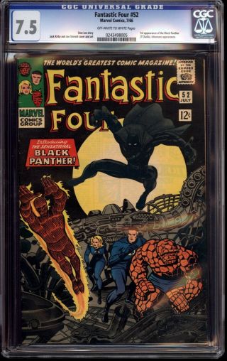 Fantastic Four 52 Cgc 7.  5 Vf - Ow/w Pgs 1st App Black Panther Key Marvel 1966