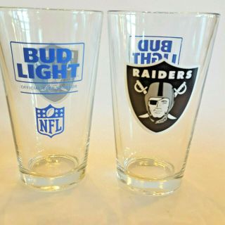 2 Oakland Raiders Bud Light Nfl Beer Glasses Set Of 2 Bar Barware Drinking Pair