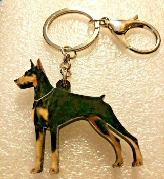 Doberman Realistic Dog Acrylic Key Ring Keychain Jewelry