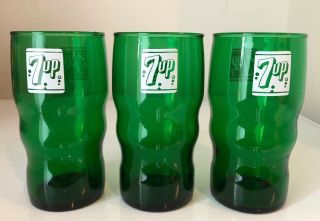 Vintage Green 7 Up Soda Fountain Style 5 - 1/2 " Glasses Set Of 3 Collector Glasses