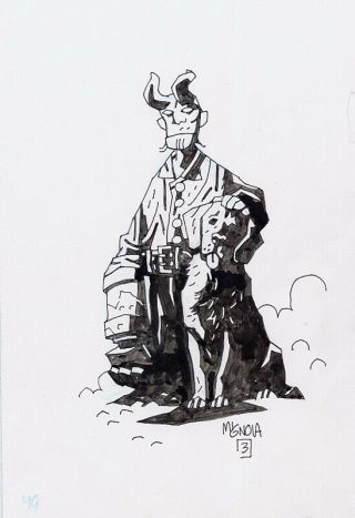Mike Mignola Ink Sketch Of Young Hellboy with his Dog Awesome 3