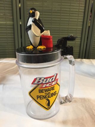 Budweiser Bud Ice Beware The Penguins Plastic Talking Mug