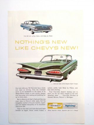 1959 Chevrolet Impala Sport Coupe Print Ad Gm Chevy Automobile Car