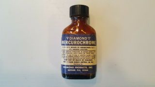 Vintage Diamond Mercurochrome 1 Oz.  Medicine Bottle & Cap W/ Applicator