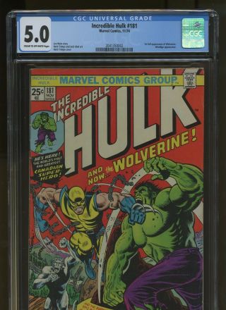 Incredible Hulk 181 Cgc 5.  0 | Marvel 1974 | 1st Full Appearance Wolverine Wein
