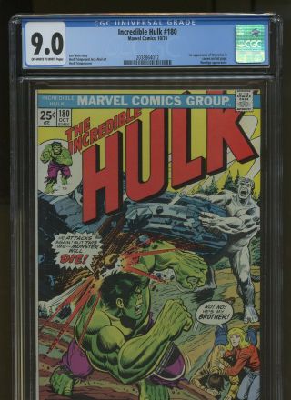 Incredible Hulk 180 Cgc 9.  0 | Marvel 1974 | 1st App (cameo) Of Wolverine Wein