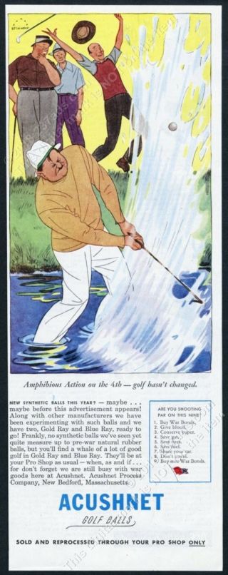 1945 Acushnet Golf Balls Golfer In Water Color Art Vintage Print Ad