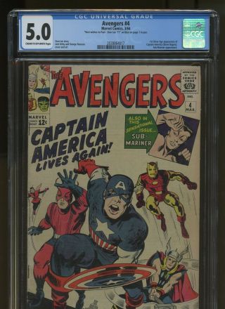 Avengers 4 Cgc 5.  0 | Marvel 1964 | 1st Silver Age Captain America Signed Issue