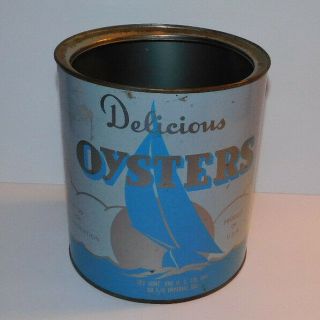 Neat Vintage 1 Gallon Oyster Tin Can From Jones Brothers Chincoteague Virginia