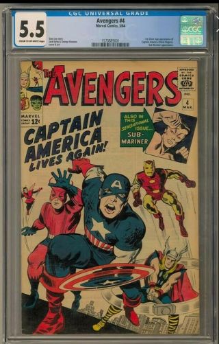 Avengers 4 Cgc 5.  5 Cream - Ow Pages 1st Silver Age Cap Appearance