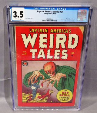 Captain America Comics Weird Tales 74 (red Skull Cover) Cgc 3.  5 Vg - Timely 1949
