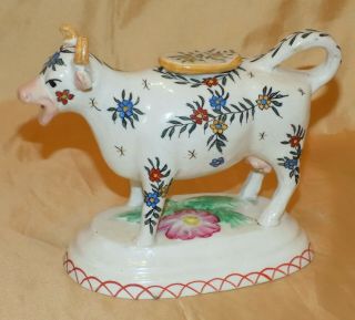 Antique 19thc Dutch Handpainted Polychrome Tin Glazed Pottery Cow Milk Creamer
