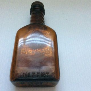 McHenry Bourbon Distillery Vintage 1/2 Pint Amber Liquor Bottle with Lid 6 1/2 