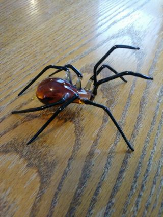 Murano Blown Glass Spider Black And Brown
