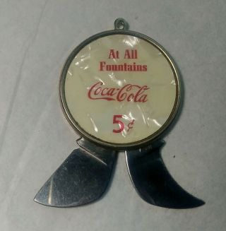 Vintage Coca - Cola Round Pocket Knife 2 Blades Mother Of Pearl Inlay