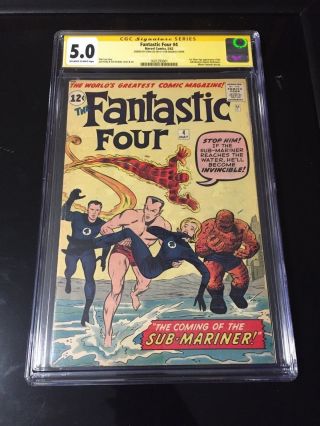 Fantastic Four 4 Cgc 5.  0 Ss Lee 1st Silver Age Sub Mariner Avengers Hulk Thor