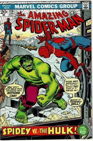 Spider - Man 119 Marvel Comics Vf/nm Classic Cover Incredible Hulk