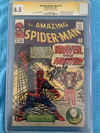 Spider - Man 15 Cgc 4.  5 Signed By Stan Lee 1st App Kraven The Hunter 1964