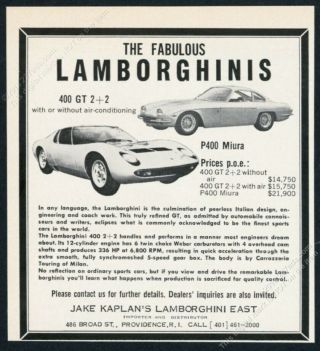 1968 Lamborghini P400 Miura 400 Gt 2 Car Photo Vintage Print Ad