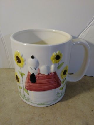 Peanuts Snoopy Sunflower Ceramic Mug Planter 12 Oz