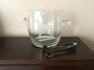 Irish Wolfhound Engraved Glass Ice Bucket With Tongs