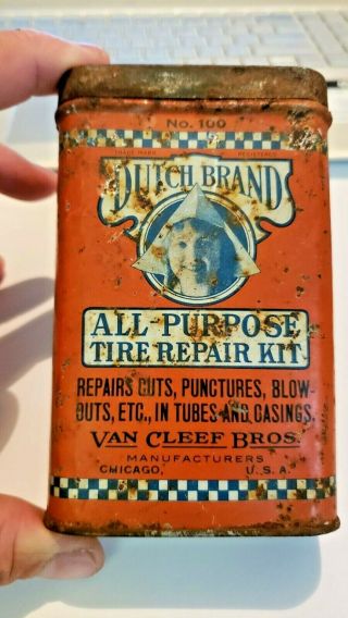 Vintage Dutch Brand All Purpose Tire Repair Kit Can