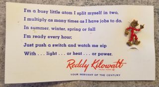 Vintage Reddy Kilowatt Pin On Card,  From 1950