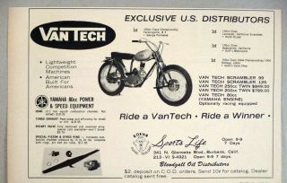 Van Tech Scrambler Motorcycle Print Ad - - 1965