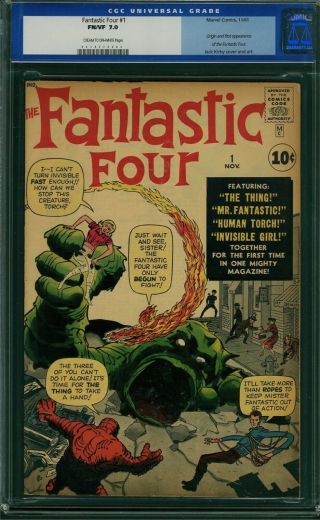 Fantastic Four 1 Cgc 7.  0 Mole Man 1st App (1961) Old Label