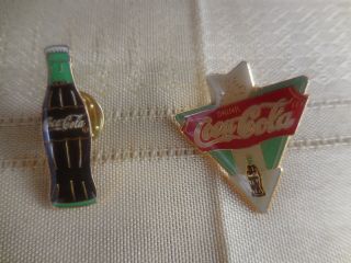 Two Vintage 1986 & 1987 Drink Coca - Cola Pins Bottle Logo