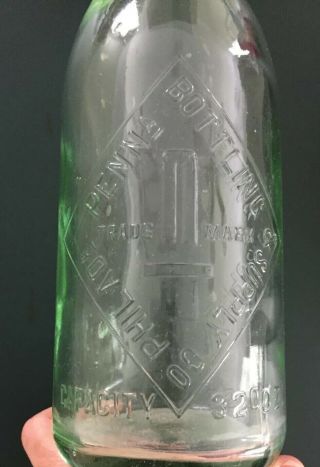 Antique Philadelphia Pa Bottling Supply Co Green Bottle W/ Ceramic Stopper 32oz