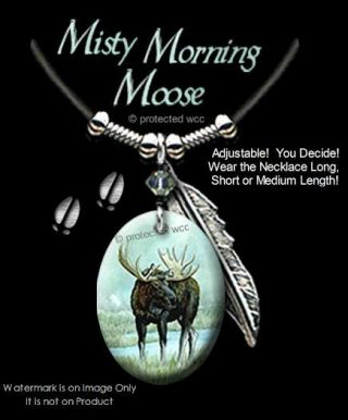 Misty Morning Moose Necklace For Male Or Female - Art Wildlife - L24 