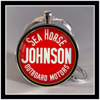 Vintage Johnson Sea Horse Boat Motor Sign Photo Keychain Fishing Gift
