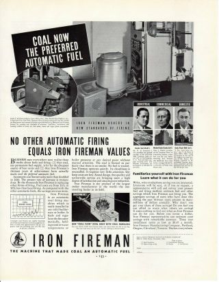 1936 Vintage Print Ad Iron Fireman Coal Heating Now The Preferred Automatic Fuel