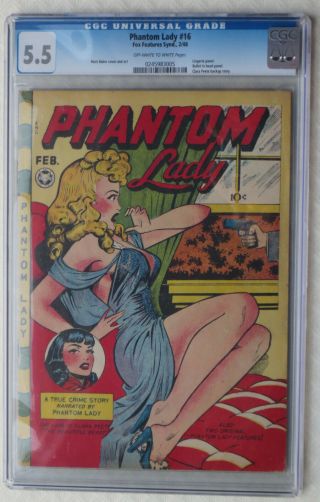 Phantom Lady (1948) 16 Matt Baker,  Lingerie & Bullet In Head Panel Cgc 5.  5