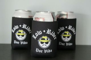 Set Of 3 Low Rider Por Vida Beer Can Holder Cooler Neoprene Lo - Lo Flag Logo