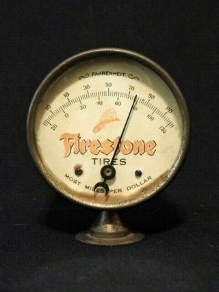 Firestone Tires Vintage Metal Thermometer (fahrenheit) On Pedestal