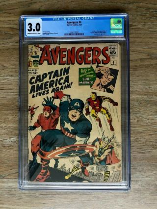 Avengers 4 Marvel 1964 Cgc 3.  0 1st Silver Age Captain America