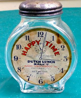 Vintage Happy Time Dutch Lunch Sauce Clock Face Clear Glass Jar No 95888 - 7