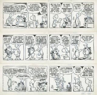 Pogo By Walt Kelly — 3 Daily Strips 12/3/62.  With Puce Stamps