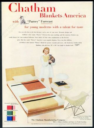 1955 Charles Eames Modern Chair Herman Miller Bed Cat Photo Chatham Blankets Ad