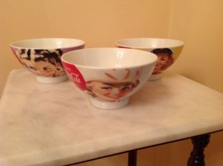 Coca Cola Retro Vintage Style Ladies Ceramic 5.  5 " Soup Cereal Bowl Set Of 3