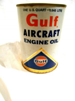 Vintage Gulf Aircraft Engine 1qt Oil Can - Full - Composite