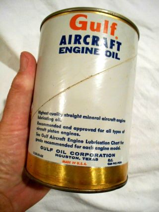 Vintage Gulf Aircraft Engine 1QT Oil Can - Full - Composite 3