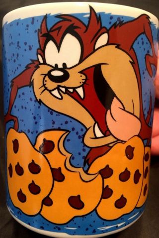 Taz Looney Tunes Tazmanian Devil With Cookies Ceramic Coffee Mug Cup Gibson Euc