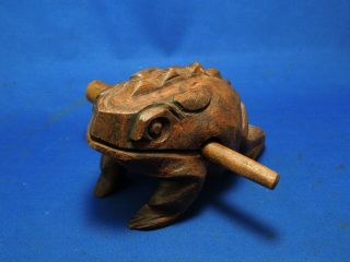 Dark Wood Hand Carved Wooden Frog Musical Croaking Instrument Block