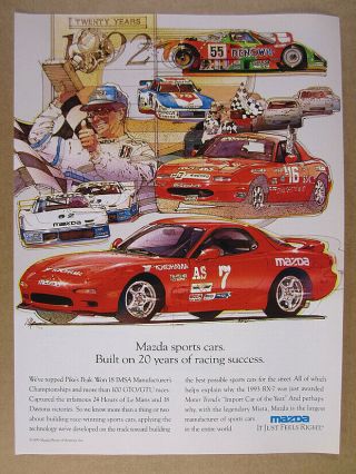 1993 Mazda Rx - 7 Racing Race Cars Illustration Art Vintage Print Ad