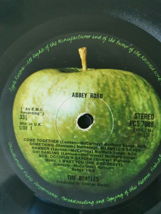 The Beatles Abbey Road 1969 Vinyl LP Record Apple Label First Press 3