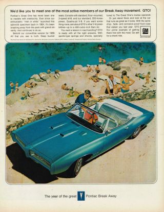 1969 Pontiac Gto 400 Ram Air Convertible Vintage Laminated Ad Art